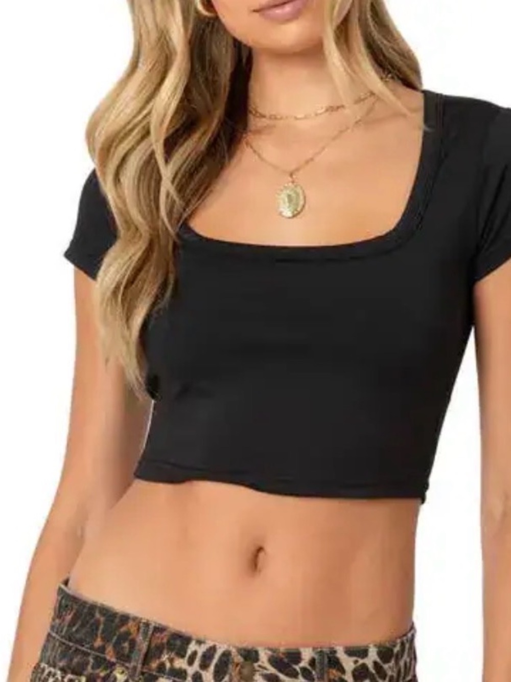 Edikted Black Square Neck Cropped Tee